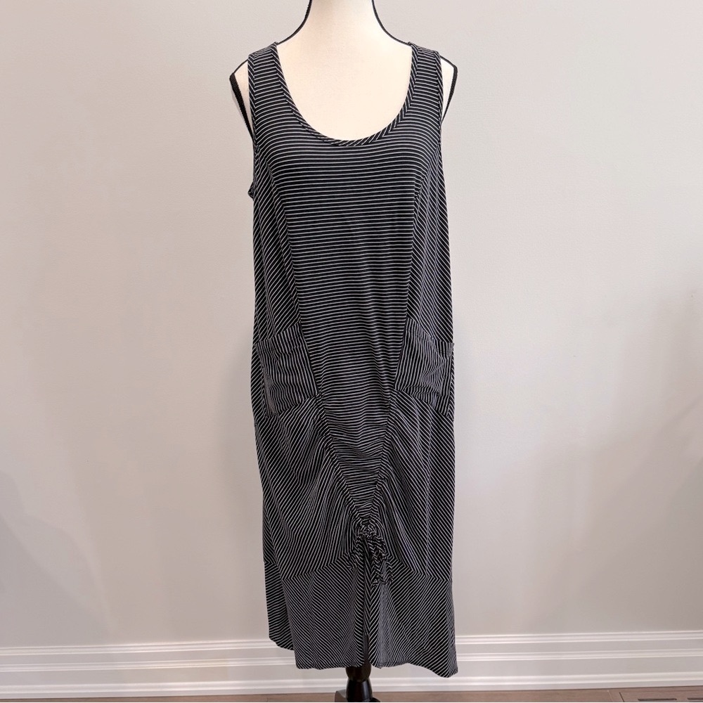 Picadilly Black & White Striped Ruched Tank Dress - Size M